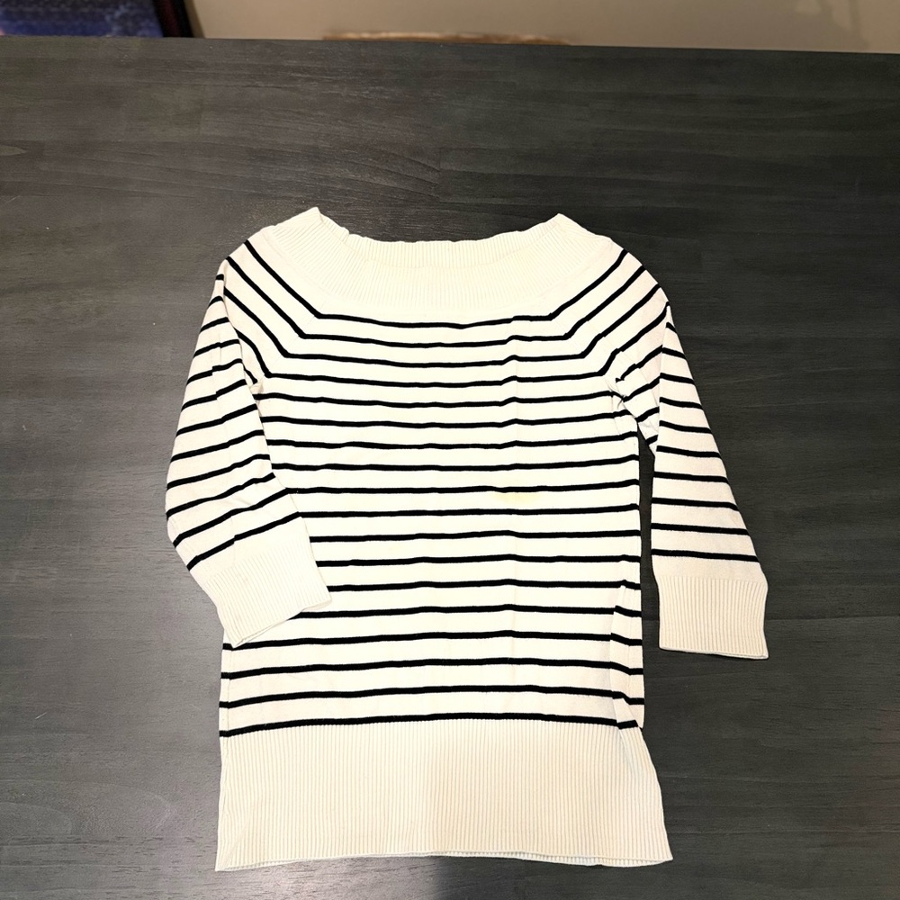 White House Black Market Cream and Black Knit Striped Top